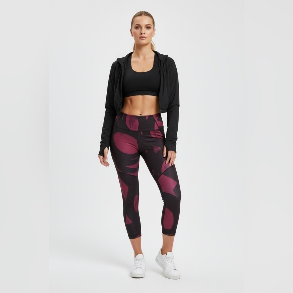 Lululemon Black & Berry Abstract Print High Rise Leggings Size S/M